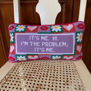 Furbish Handmade Needlepoint Decorative Throw Pillow - It's Me, Hi - 8" x 14"